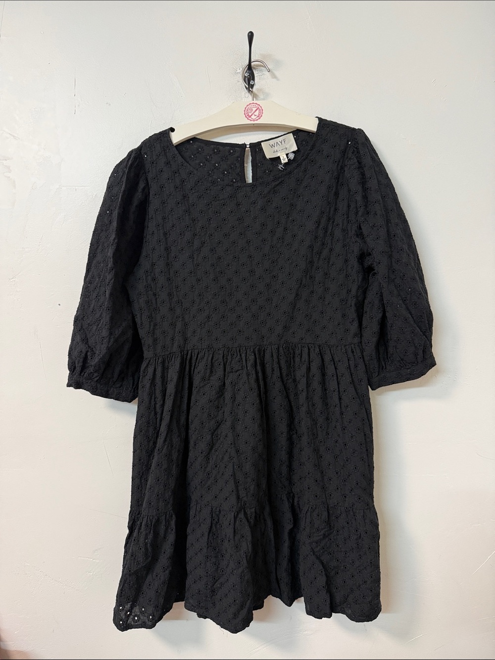 Wayf Black Eyelet Tiered Casual Dress